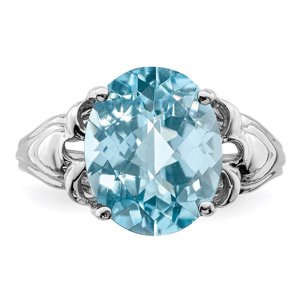 Sterling Silver Rhodium Checker-Cut Sky Blue Topaz Ring