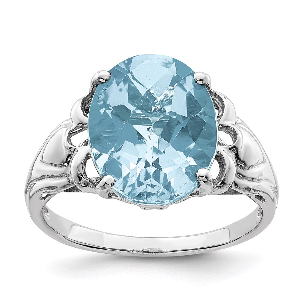 Sterling Silver Rhodium Checker-Cut Sky Blue Topaz Ring