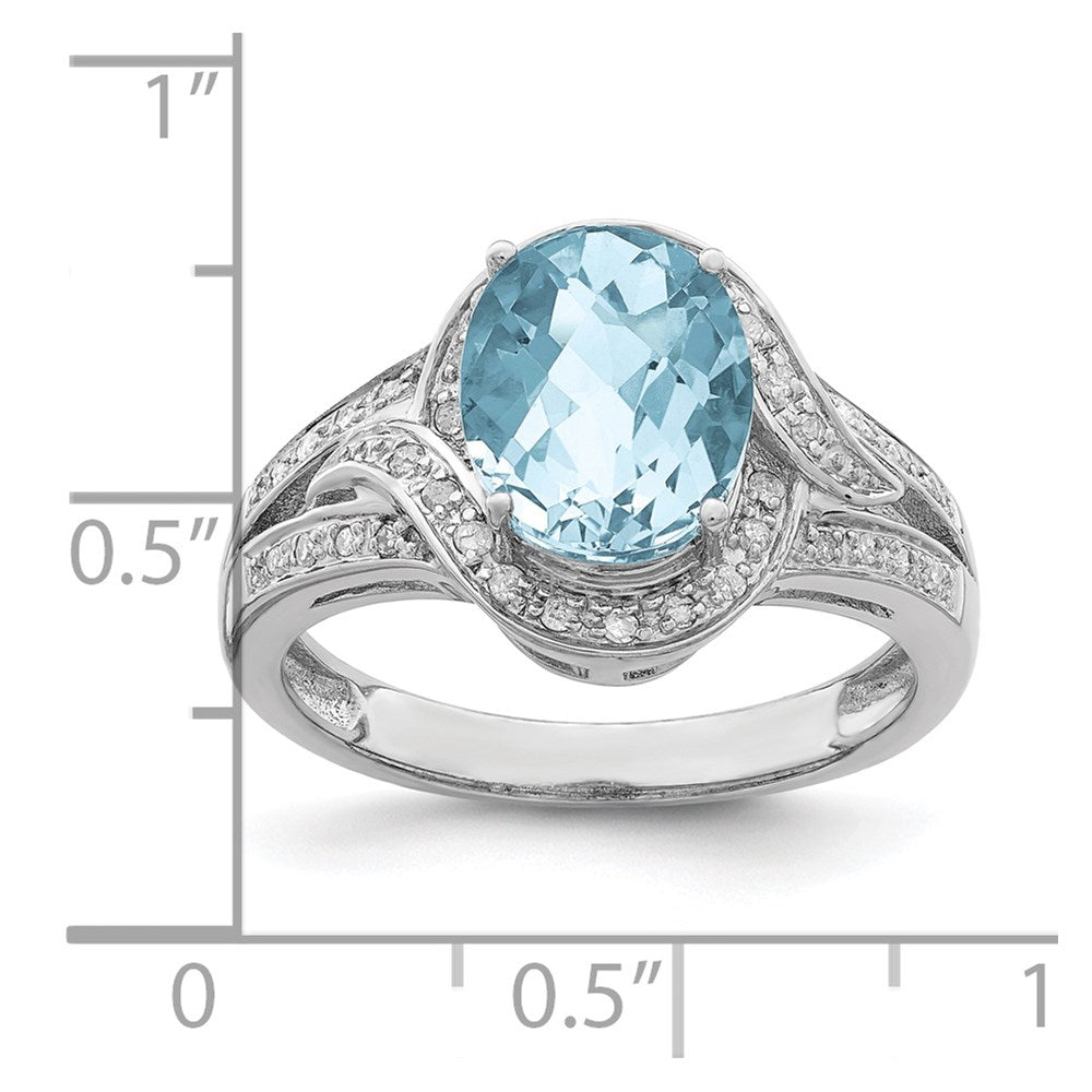 Sterling Silver Rhodium Diamond & Checker-Cut Sky Blue Topaz Ring