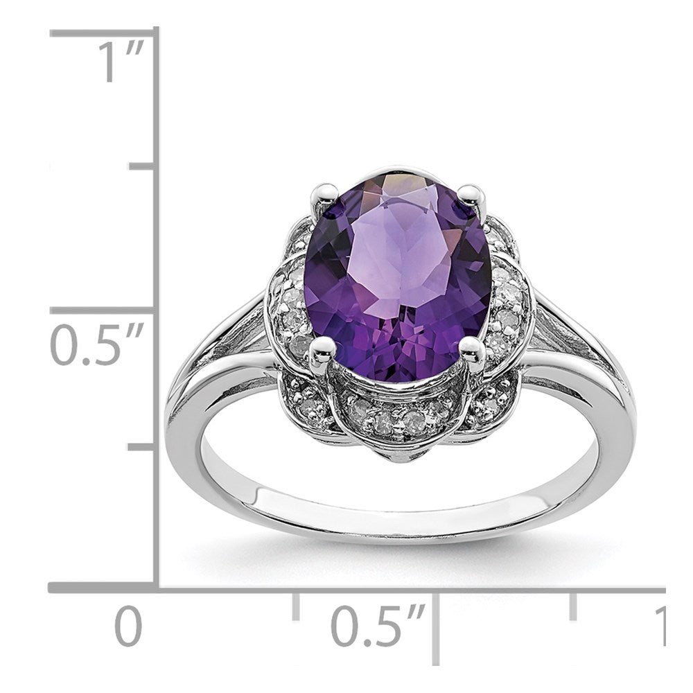 Sterling Silver Rhodium-plated Diamond & Amethyst Ring