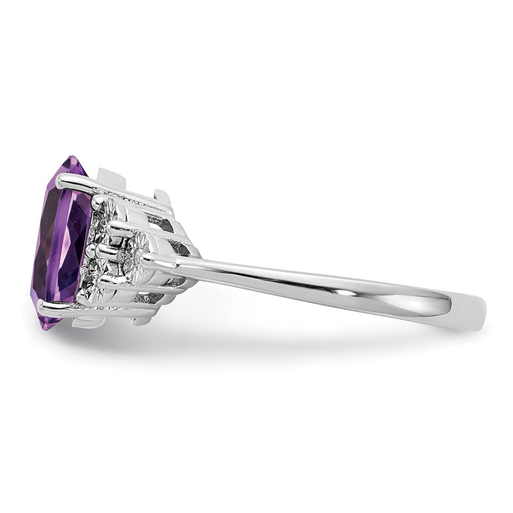 Sterling Silver Rhodium-plated Diamond & Amethyst Ring