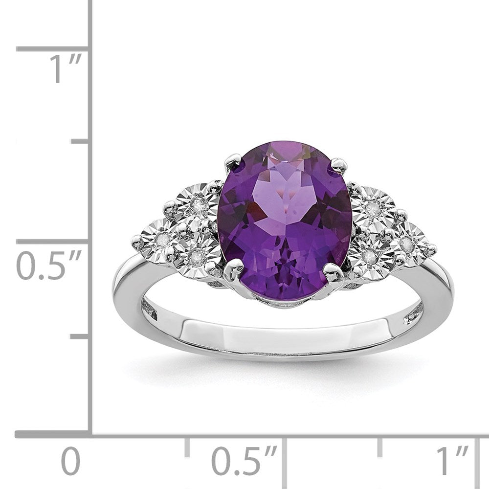 Sterling Silver Rhodium-plated Diamond & Amethyst Ring