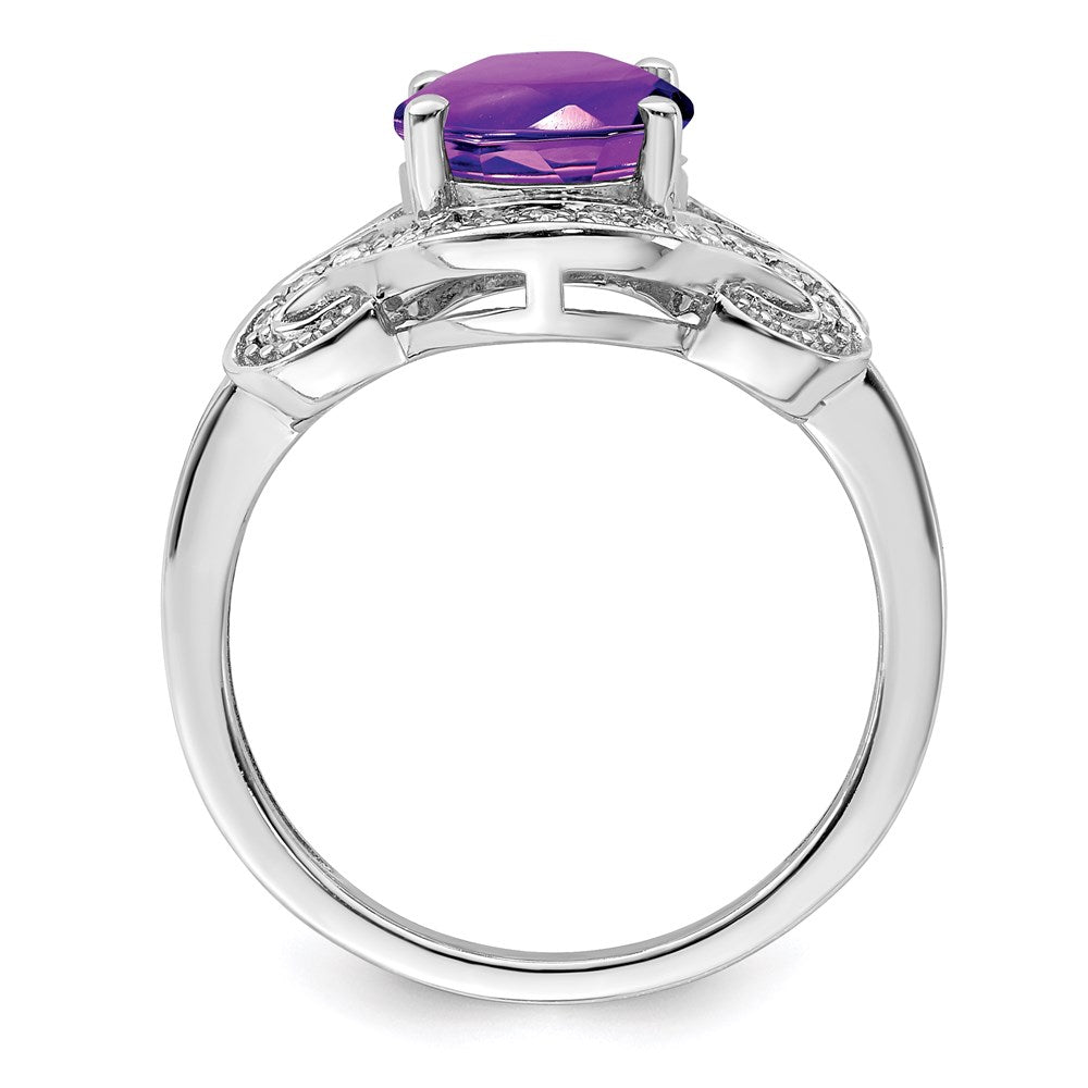 Sterling Silver Rhodium-plated Diamond & Amethyst Ring