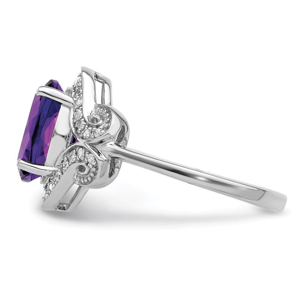 Sterling Silver Rhodium-plated Diamond & Amethyst Ring