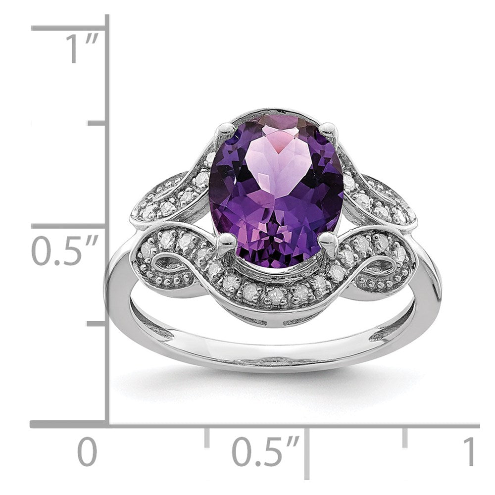 Sterling Silver Rhodium-plated Diamond & Amethyst Ring