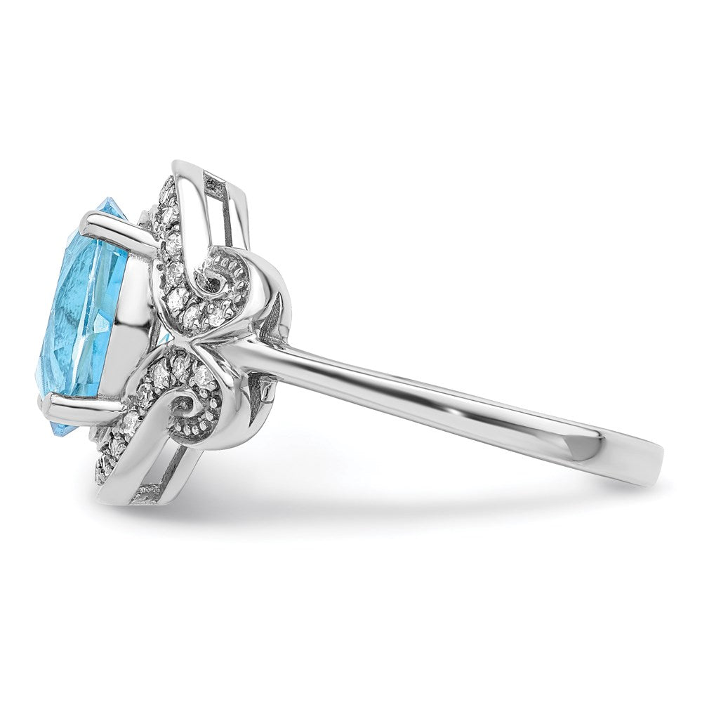 Sterling Silver Rhodium Diamond & Sky Blue Topaz Ring