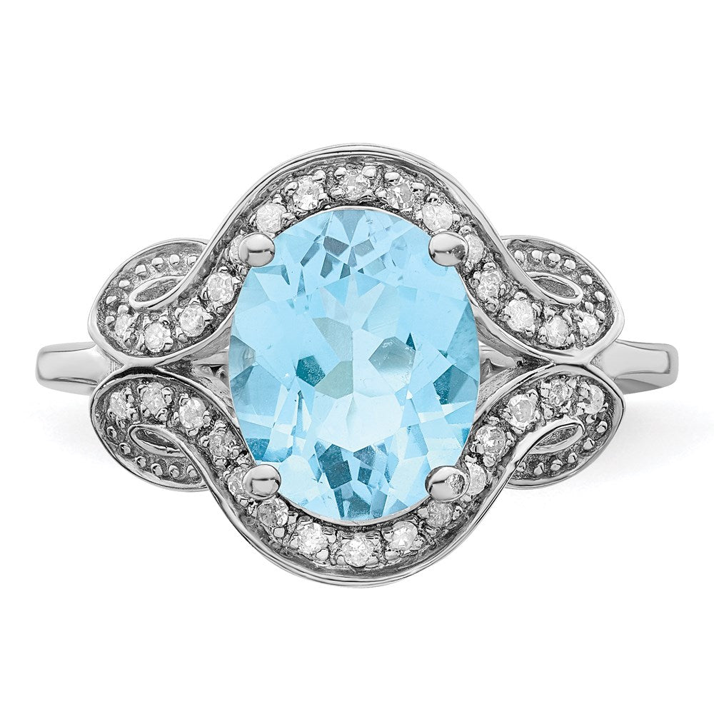 Sterling Silver Rhodium Diamond & Sky Blue Topaz Ring