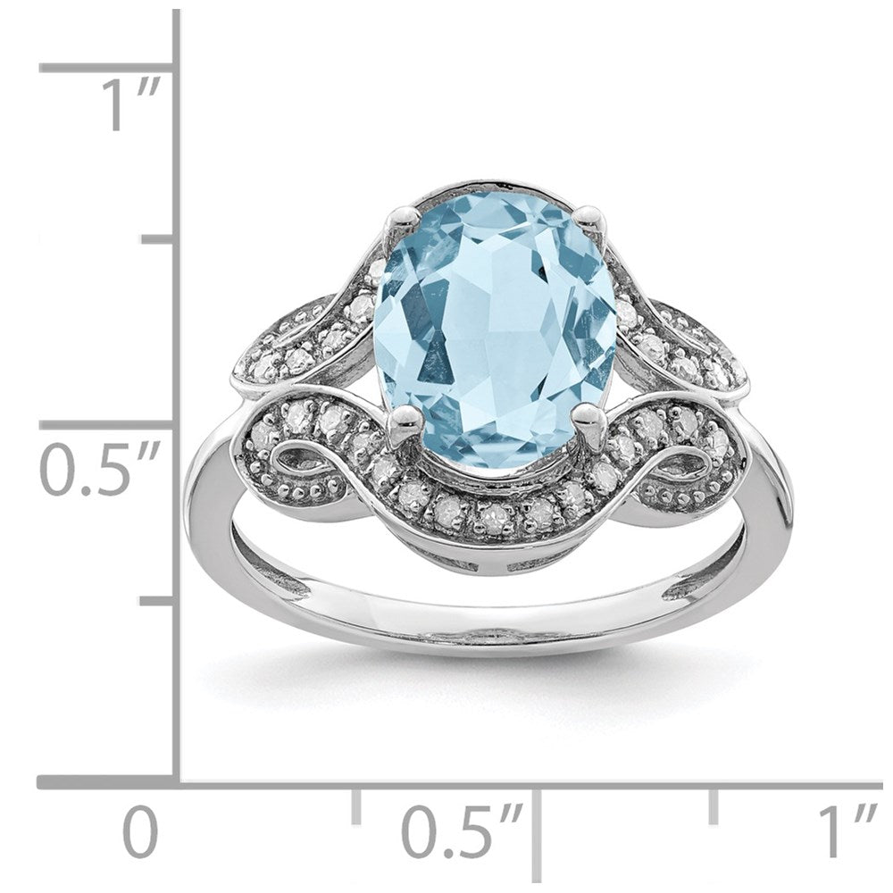 Sterling Silver Rhodium Diamond & Sky Blue Topaz Ring