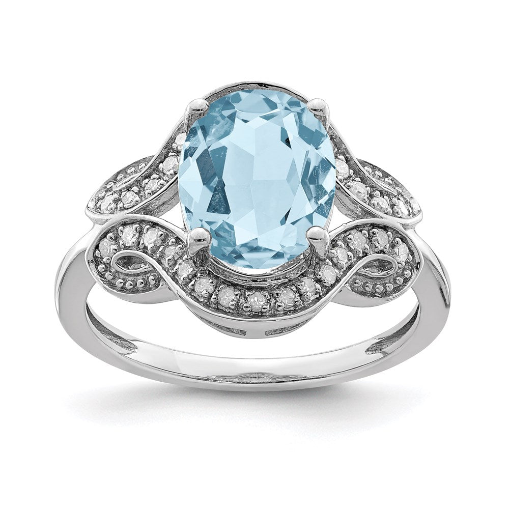 Sterling Silver Rhodium Diamond & Sky Blue Topaz Ring