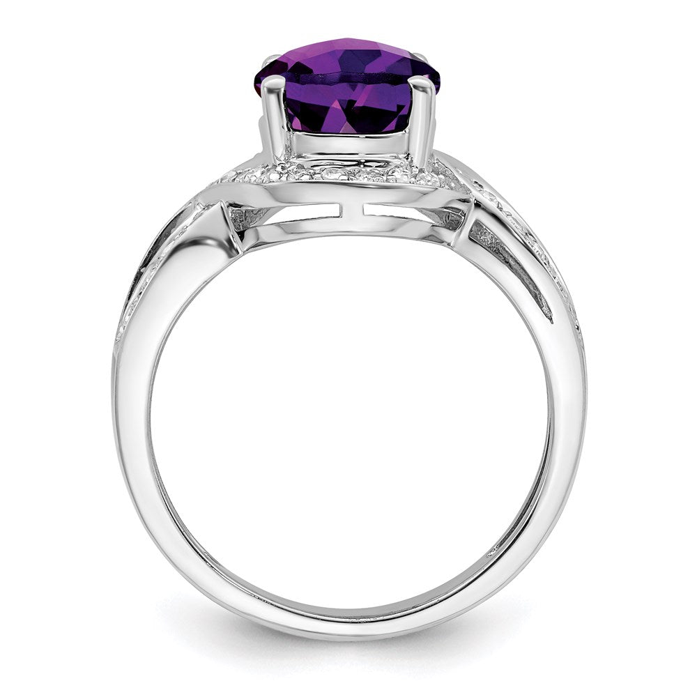 Sterling Silver Rhodium-plated Diamond & Checker-Cut Amethyst Ring