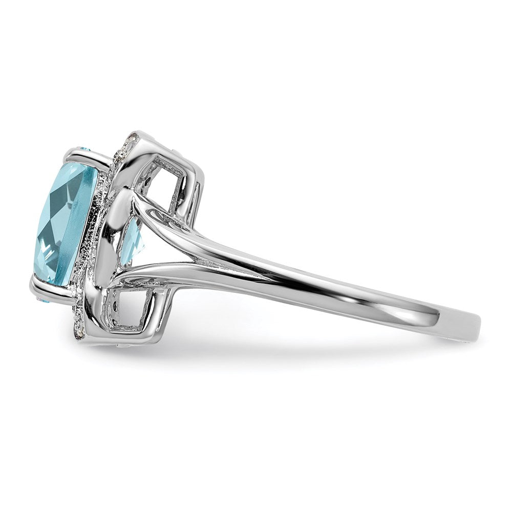 Sterling Silver Rhodium Diamond & Checker-Cut Sky Blue Topaz Ring