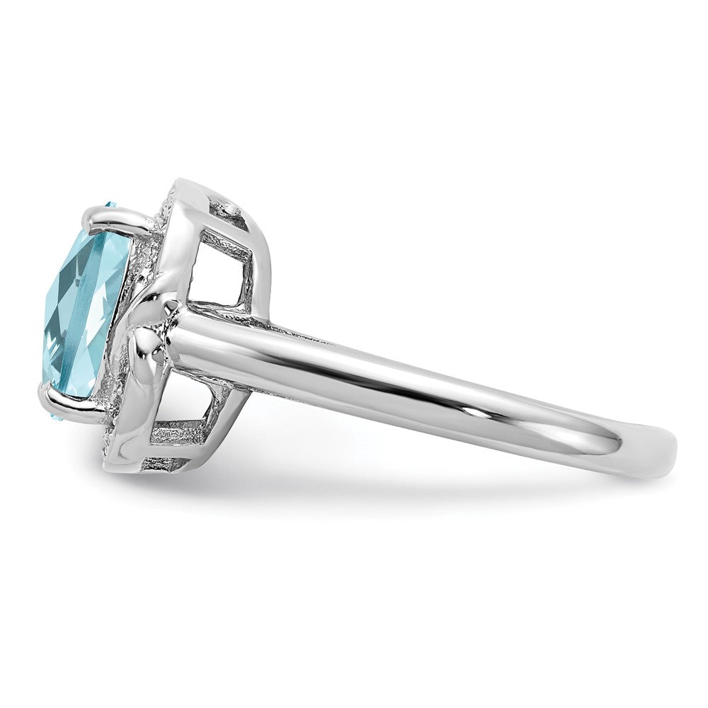 Sterling Silver Rhodium Diamond & Checker-Cut Sky Blue Topaz Ring