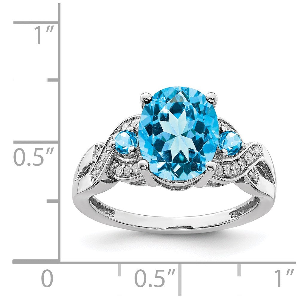 Sterling Silver Rhodium Diamond & Blue Topaz Ring