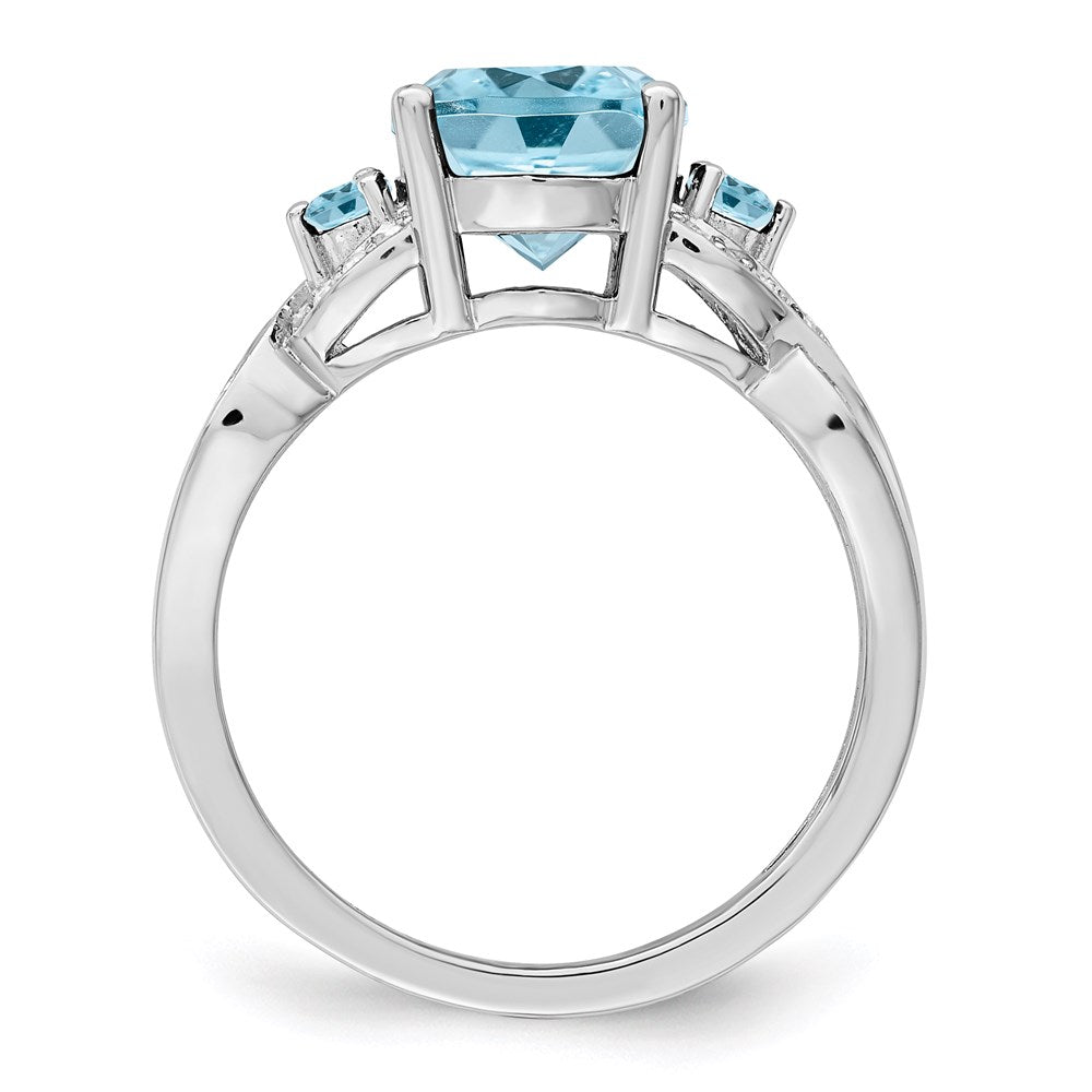 Sterling Silver Rhodium Diamond & Sky Blue Topaz Ring