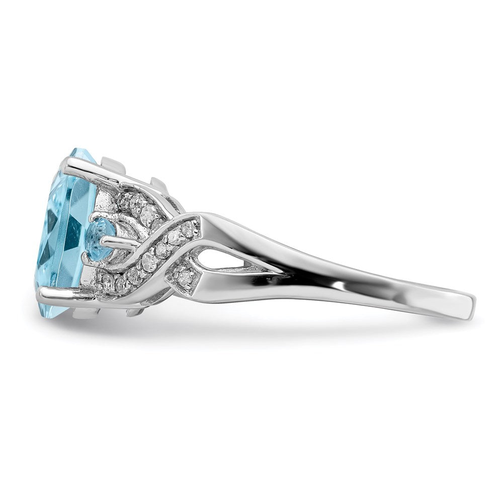 Sterling Silver Rhodium Diamond & Sky Blue Topaz Ring