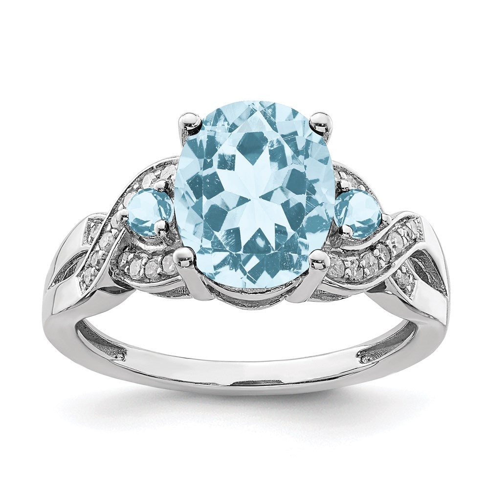 Sterling Silver Rhodium Diamond & Sky Blue Topaz Ring