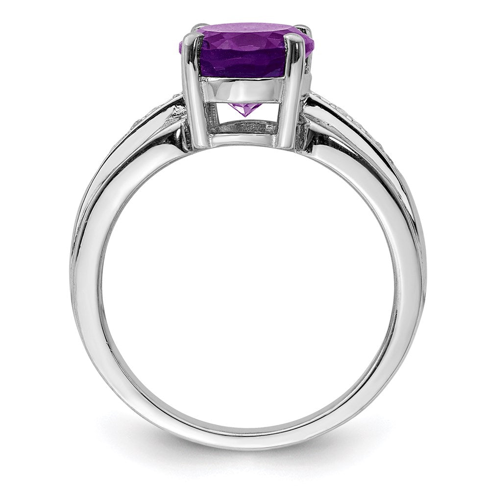 Sterling Silver Rhodium-plated Diamond & Amethyst Ring