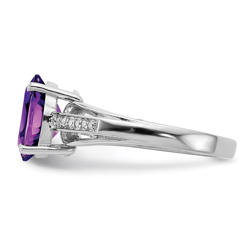 Sterling Silver Rhodium-plated Diamond & Amethyst Ring