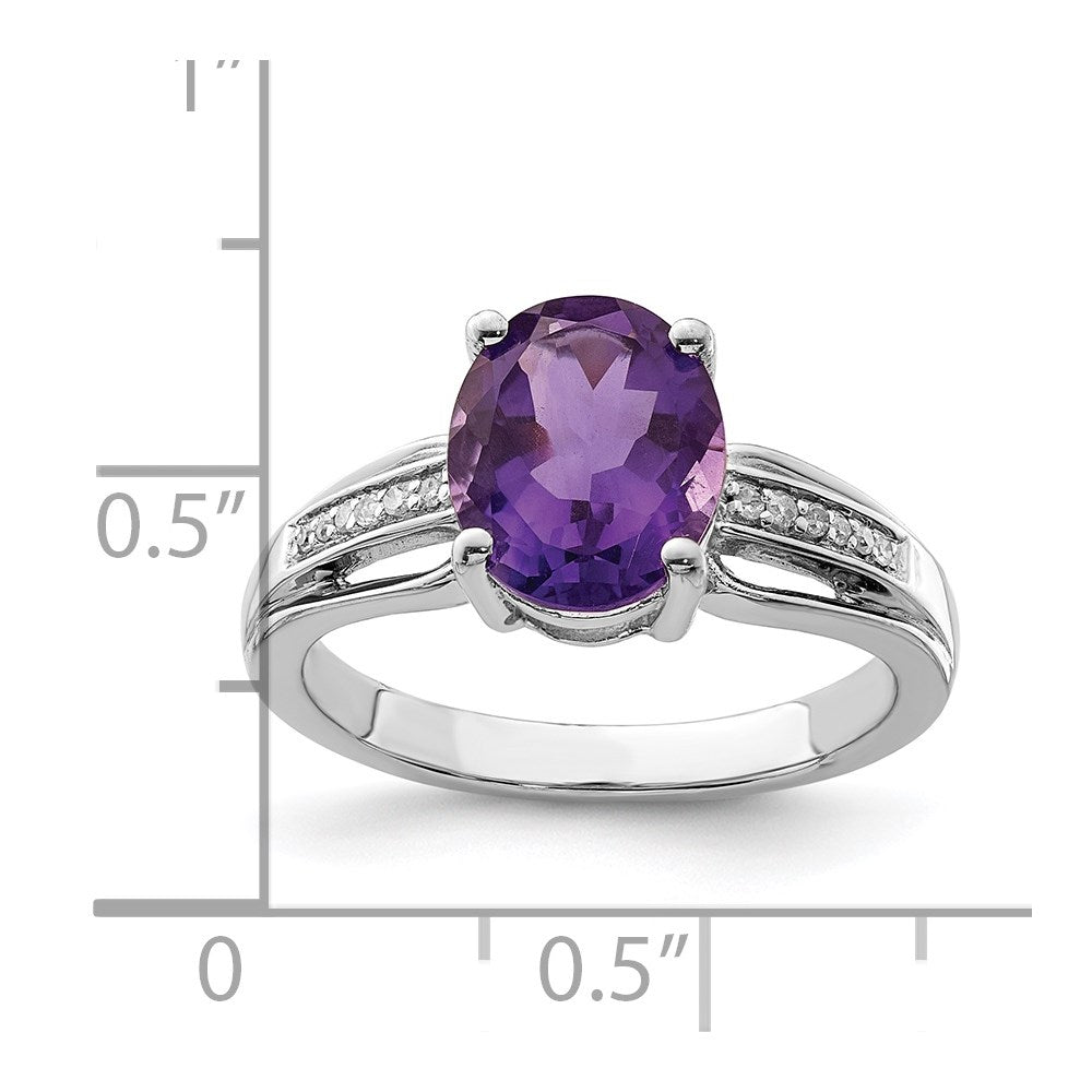 Sterling Silver Rhodium-plated Diamond & Amethyst Ring