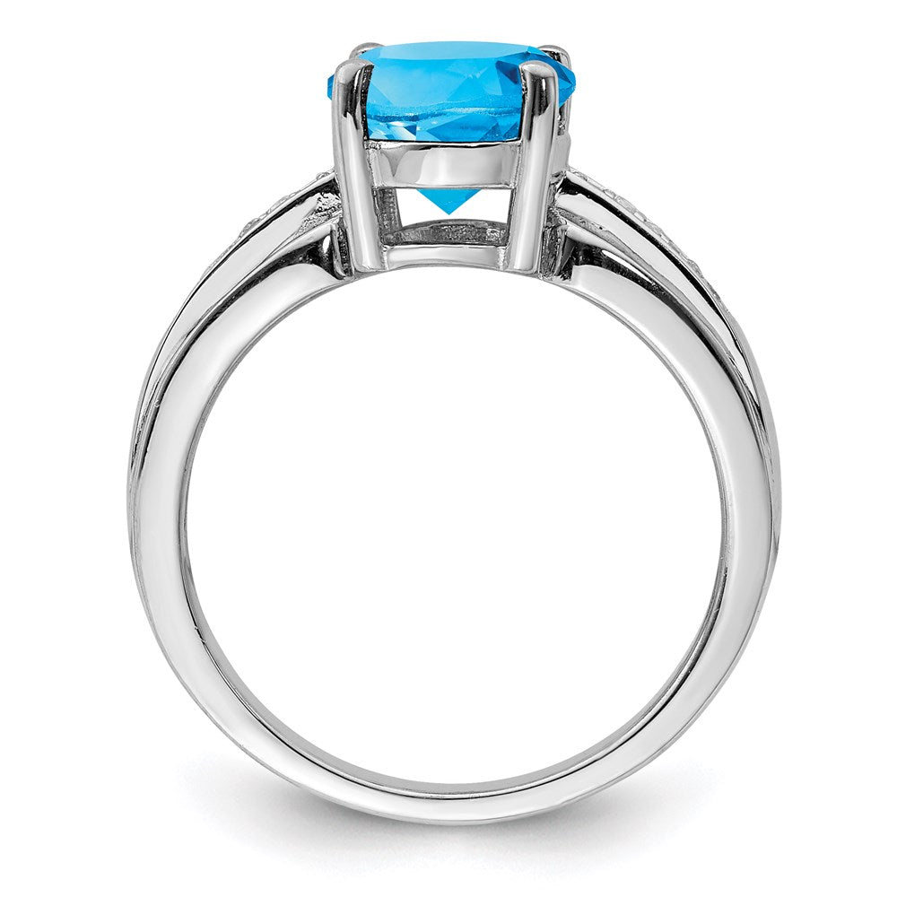 Sterling Silver Rhodium Diamond & Blue Topaz Ring