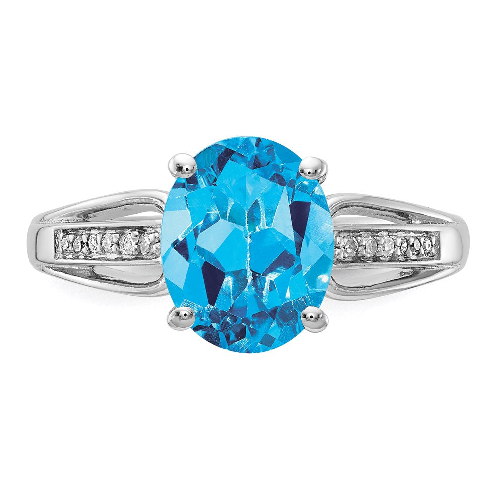 Sterling Silver Rhodium Diamond & Blue Topaz Ring