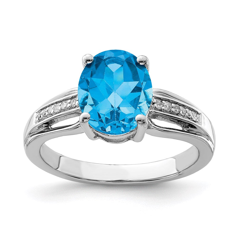 Sterling Silver Rhodium Diamond & Blue Topaz Ring