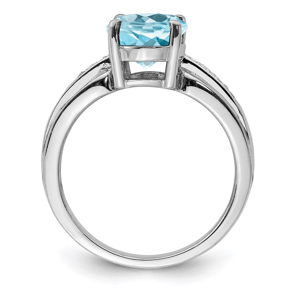 Sterling Silver Rhodium Diamond & Sky Blue Topaz Ring