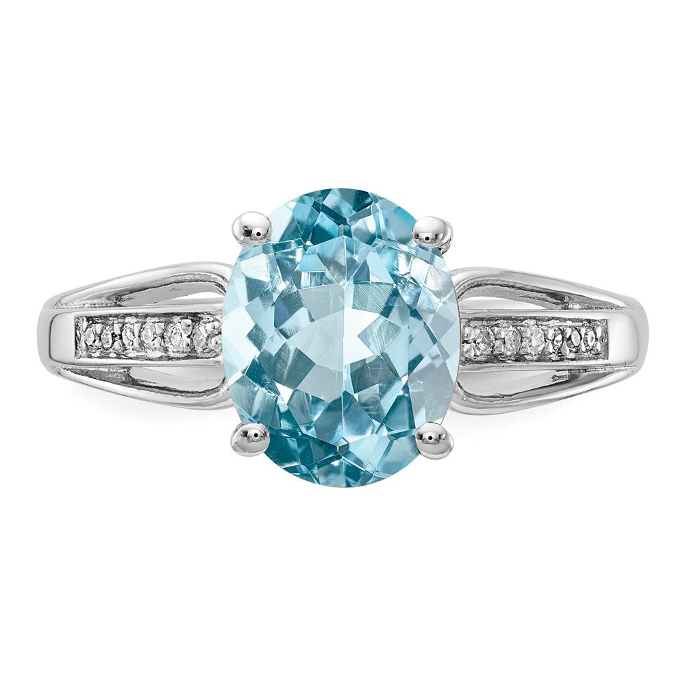 Sterling Silver Rhodium Diamond & Sky Blue Topaz Ring