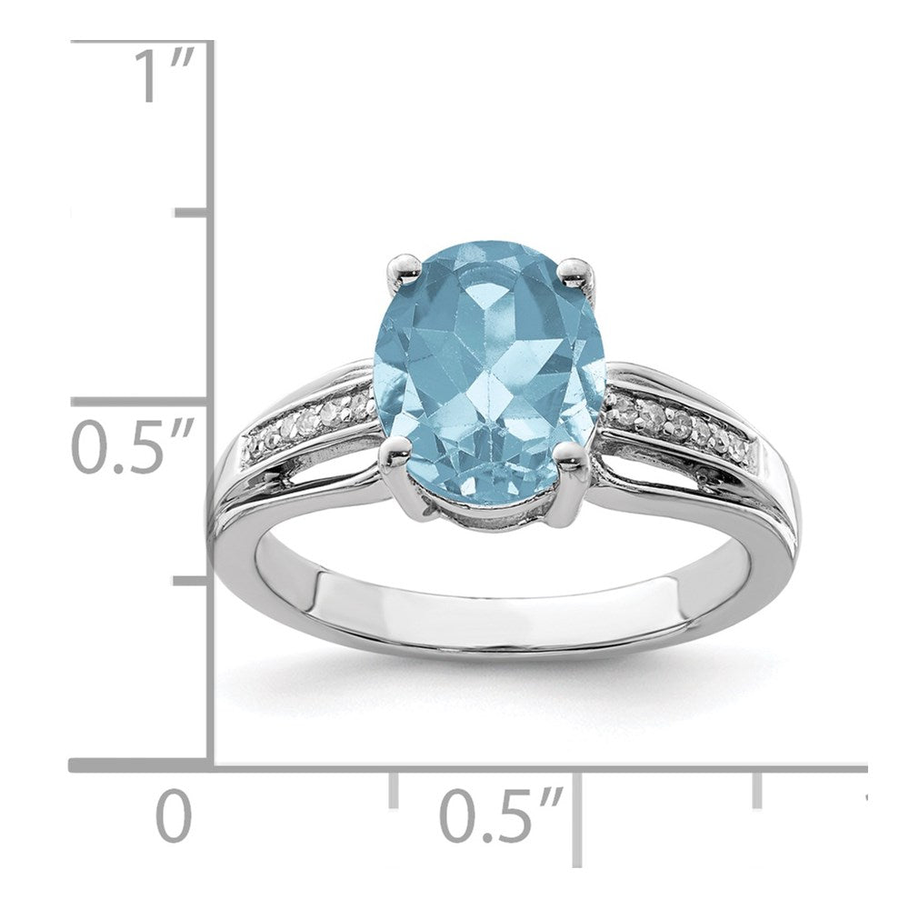 Sterling Silver Rhodium Diamond & Sky Blue Topaz Ring