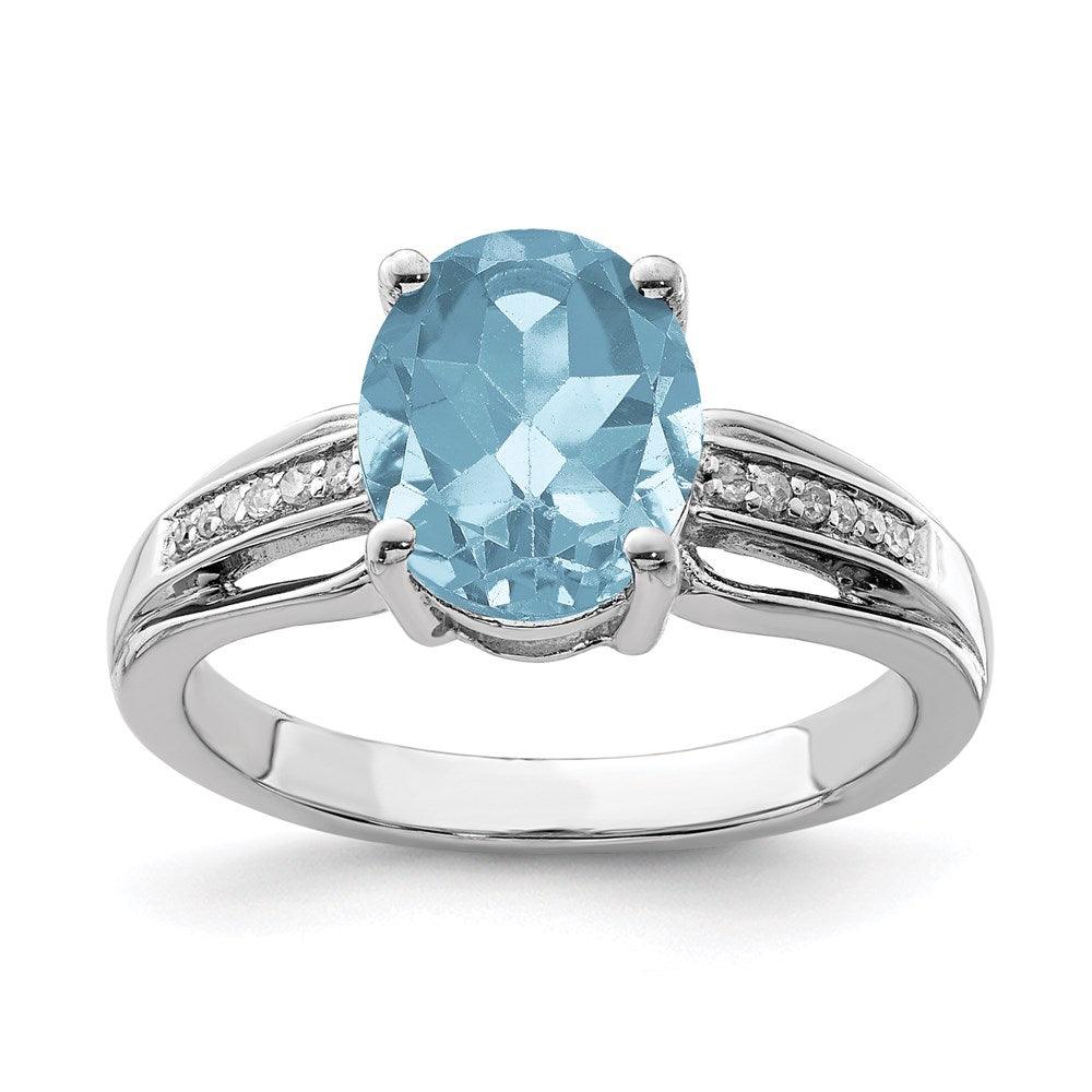 Sterling Silver Rhodium Diamond & Sky Blue Topaz Ring