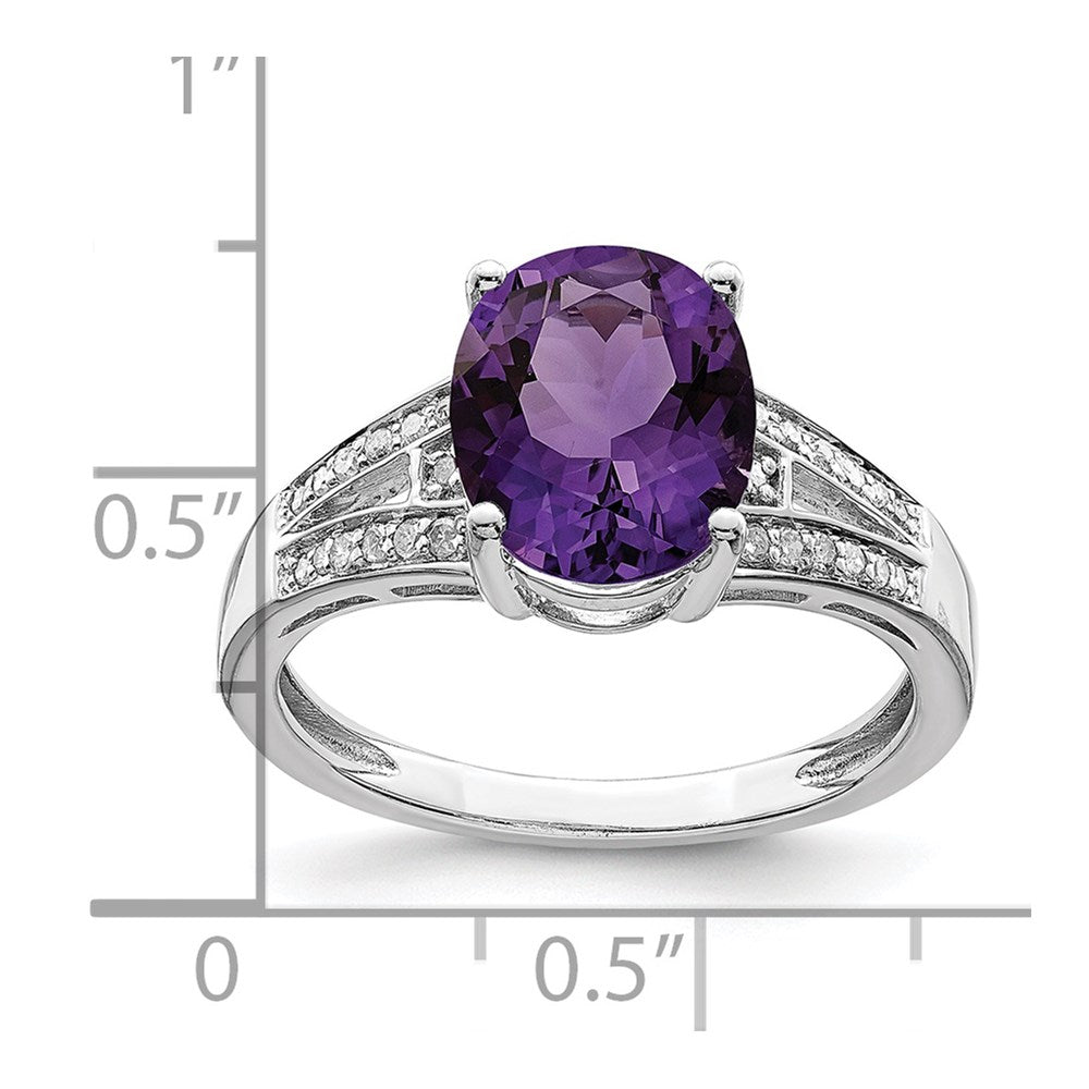 Sterling Silver Rhodium-plated Diamond & Amethyst Ring