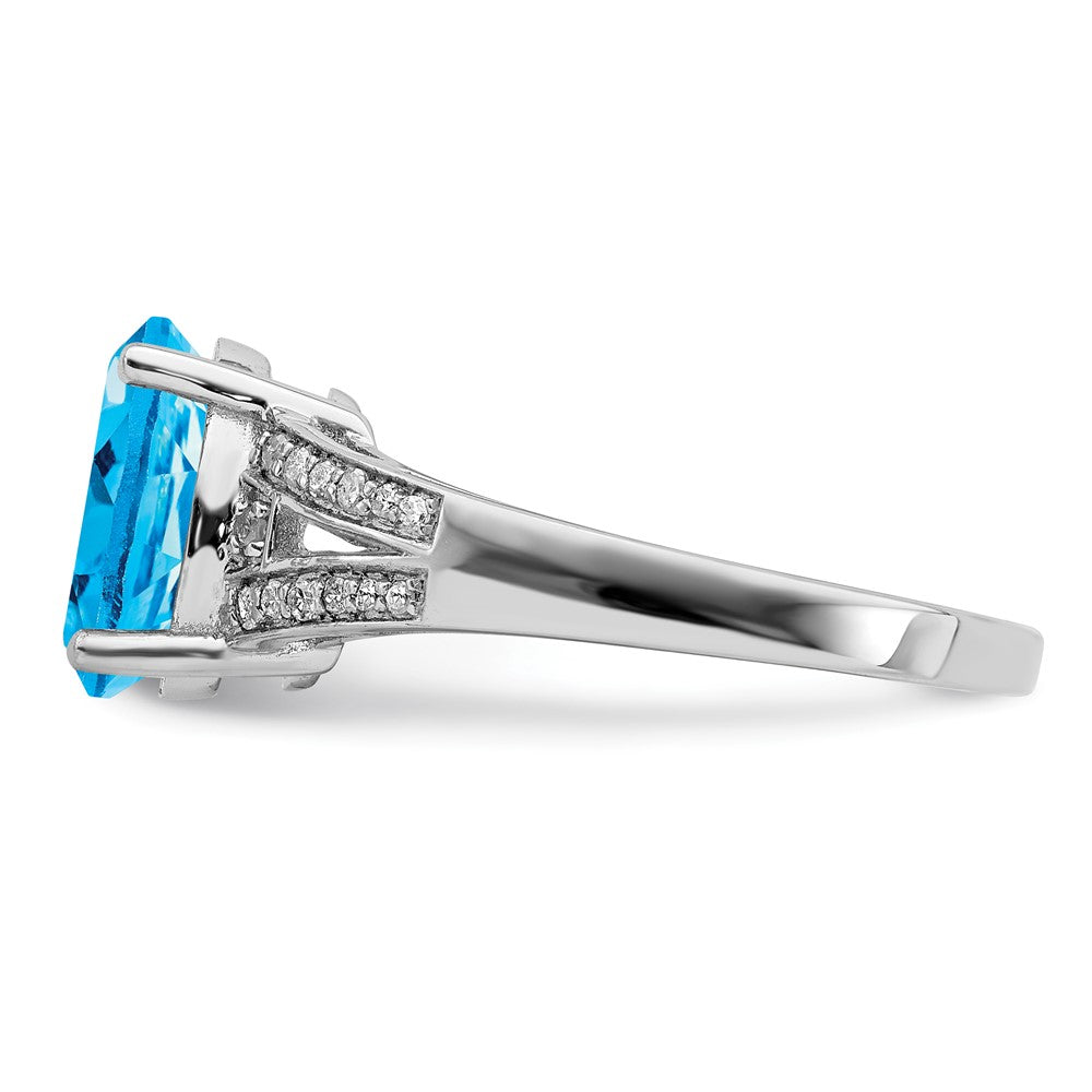 Sterling Silver Rhodium Diamond & Blue Topaz Ring