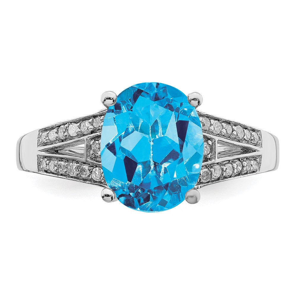 Sterling Silver Rhodium Diamond & Blue Topaz Ring