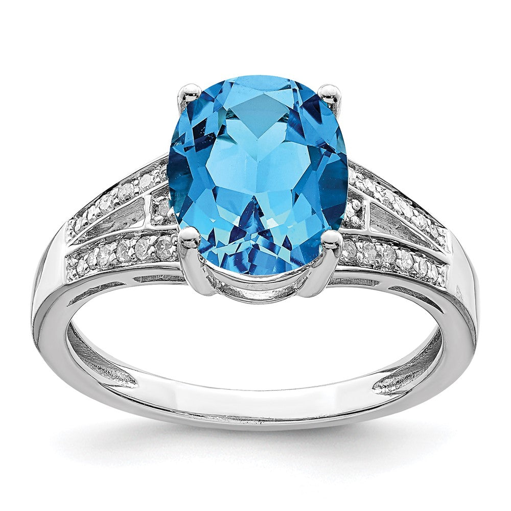 Sterling Silver Rhodium Diamond & Blue Topaz Ring