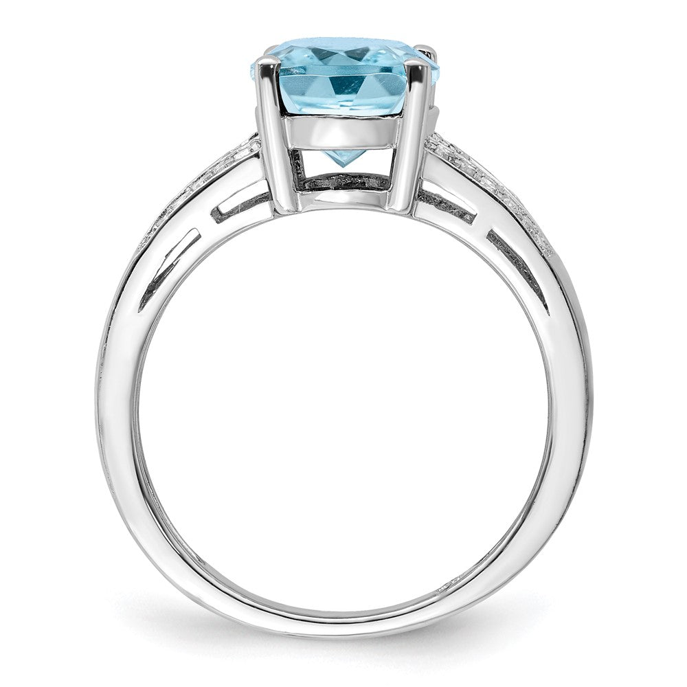 Sterling Silver Rhodium Diamond & Sky Blue Topaz Ring