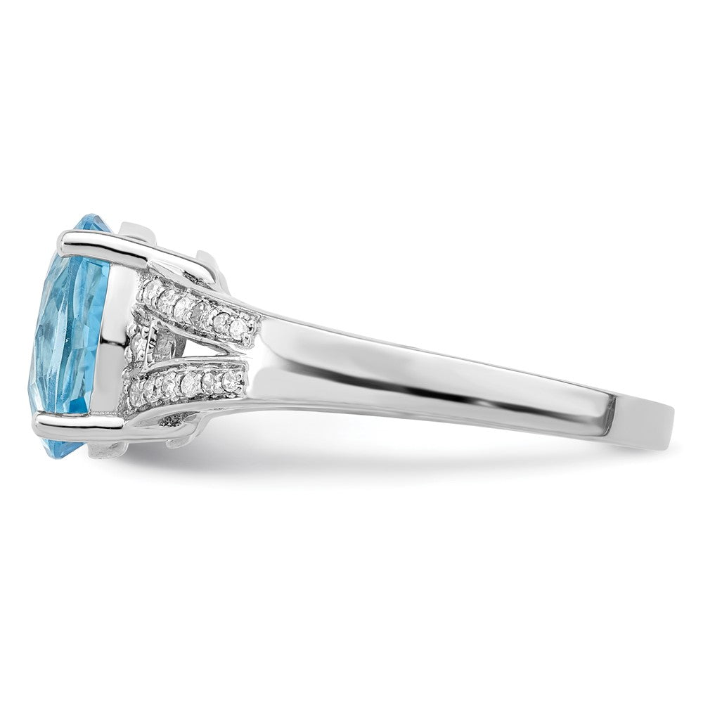 Sterling Silver Rhodium Diamond & Sky Blue Topaz Ring