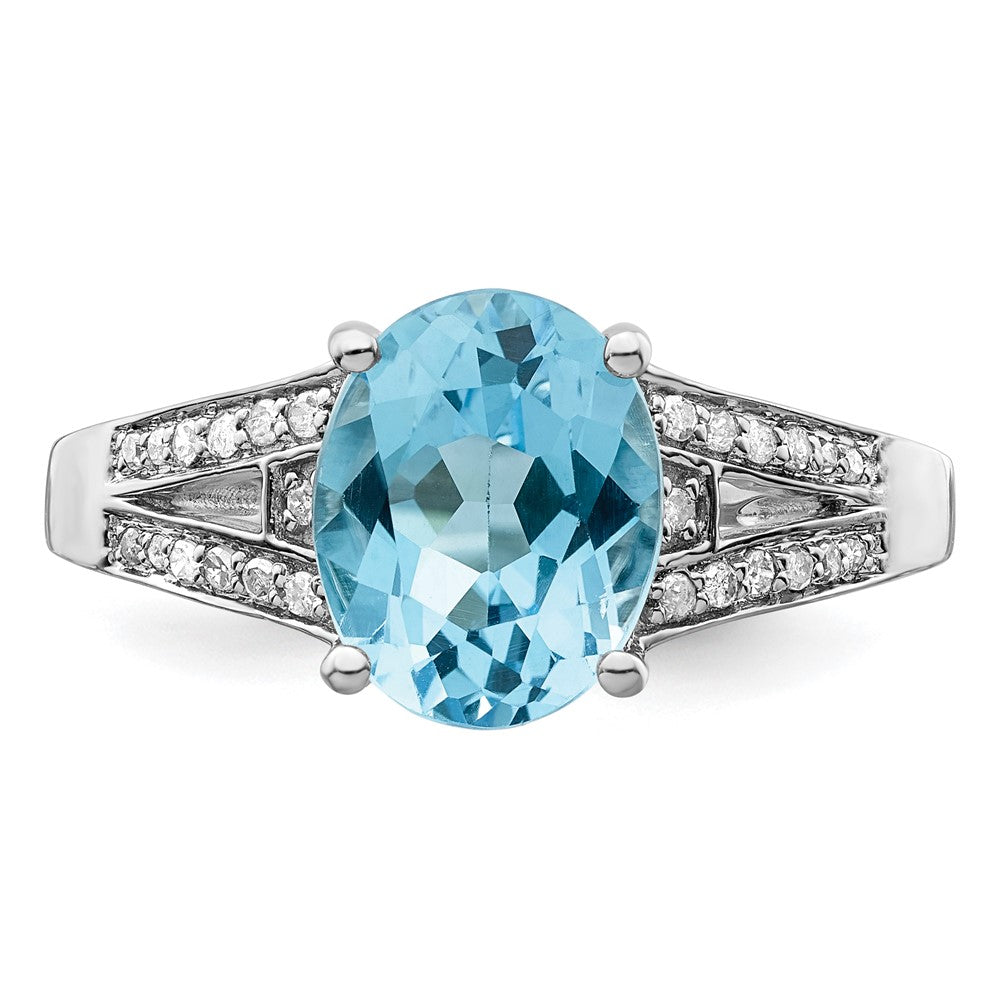 Sterling Silver Rhodium Diamond & Sky Blue Topaz Ring