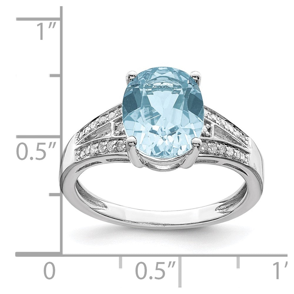 Sterling Silver Rhodium Diamond & Sky Blue Topaz Ring