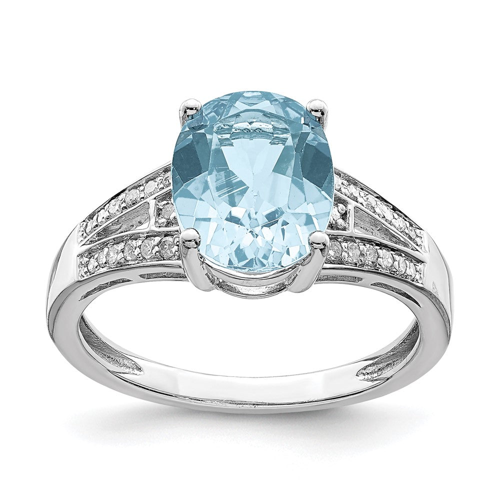 Sterling Silver Rhodium Diamond & Sky Blue Topaz Ring