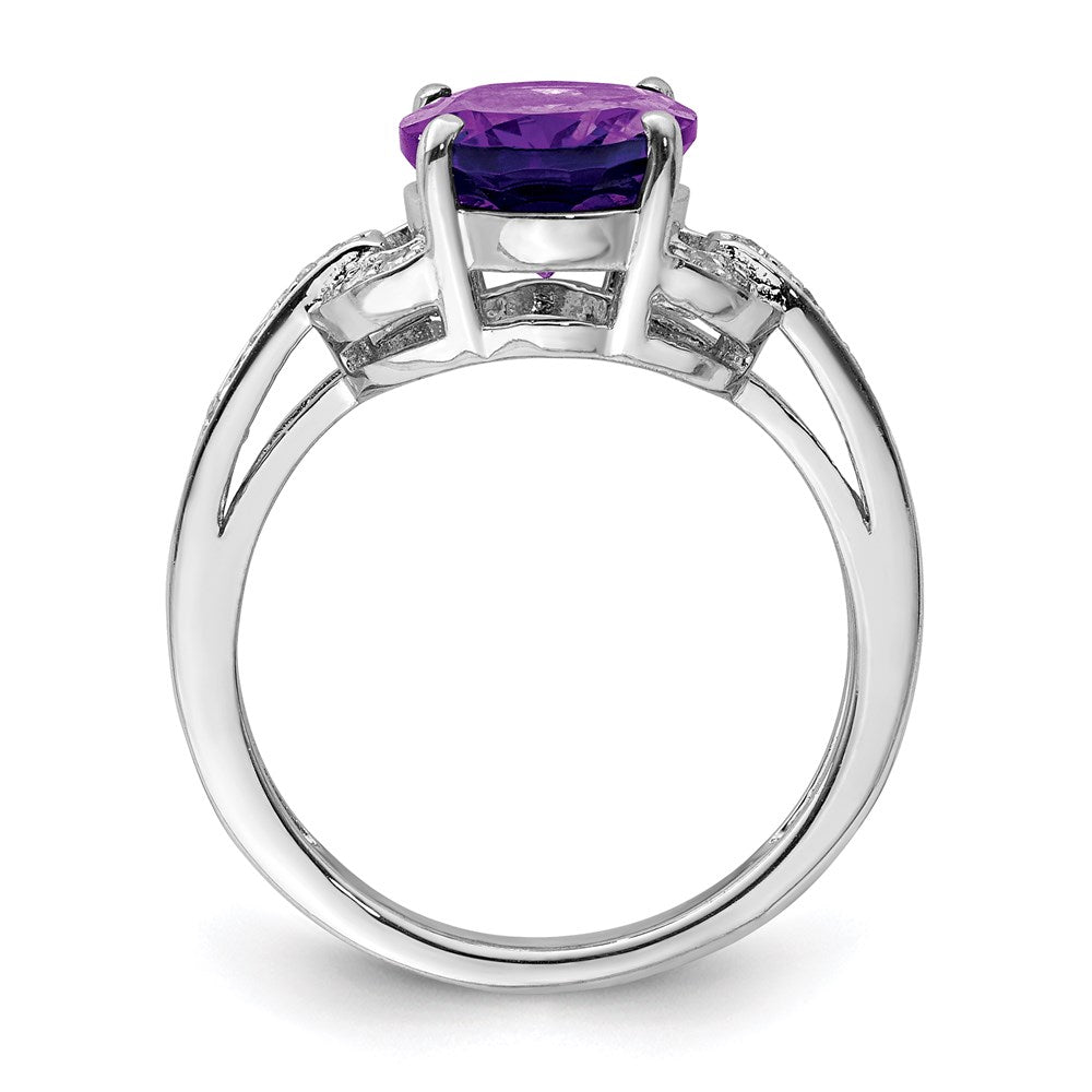 Sterling Silver Rhodium-plated Diamond & Amethyst Ring