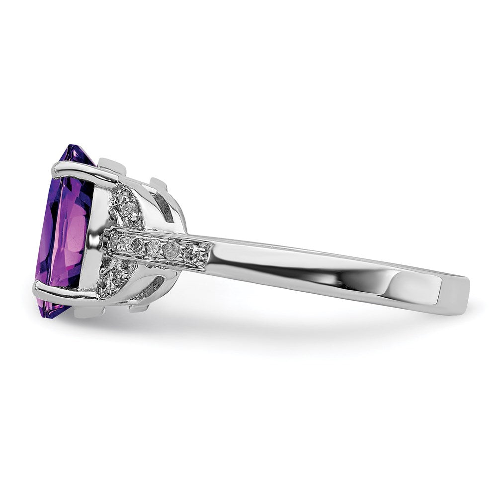 Sterling Silver Rhodium-plated Diamond & Amethyst Ring