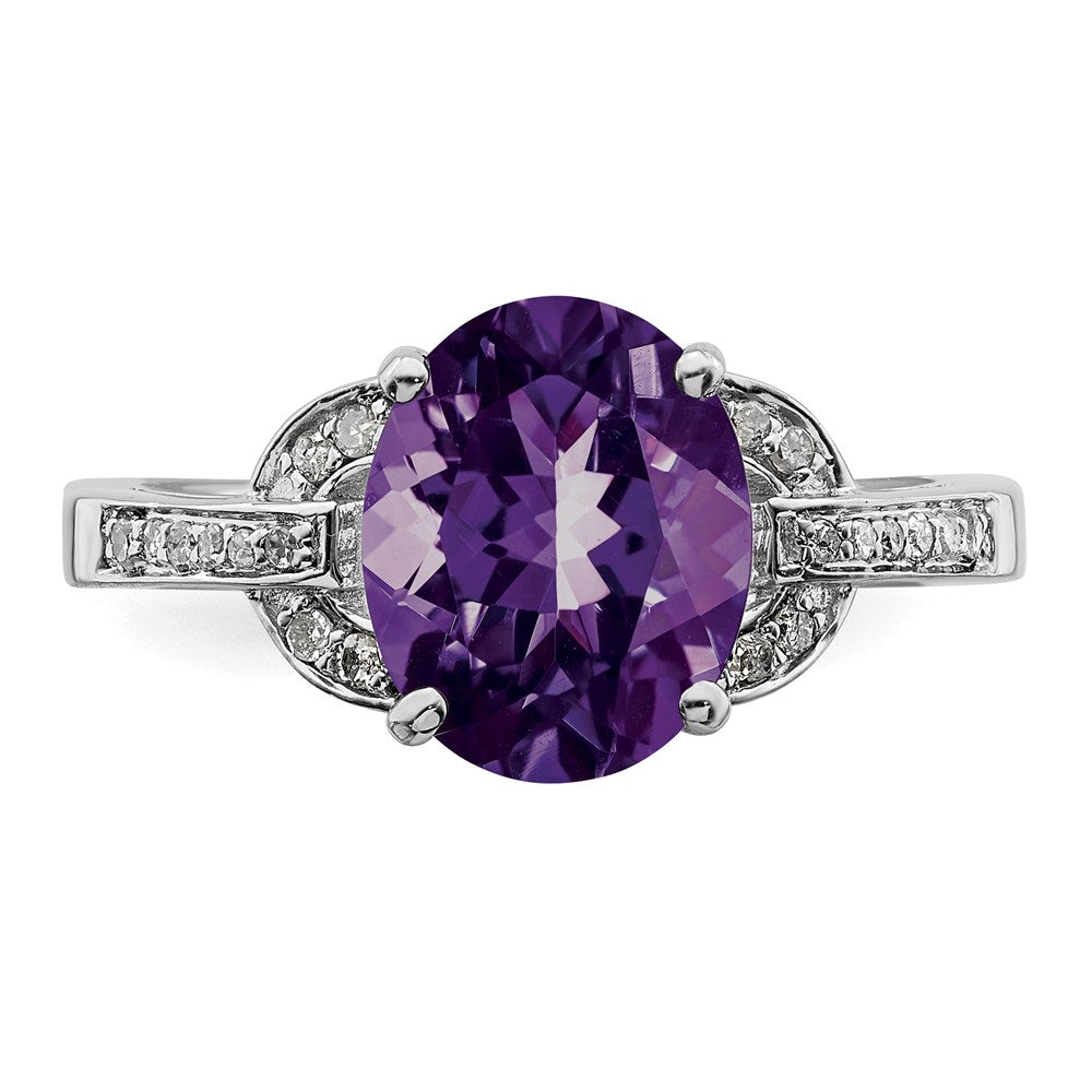 Sterling Silver Rhodium-plated Diamond & Amethyst Ring