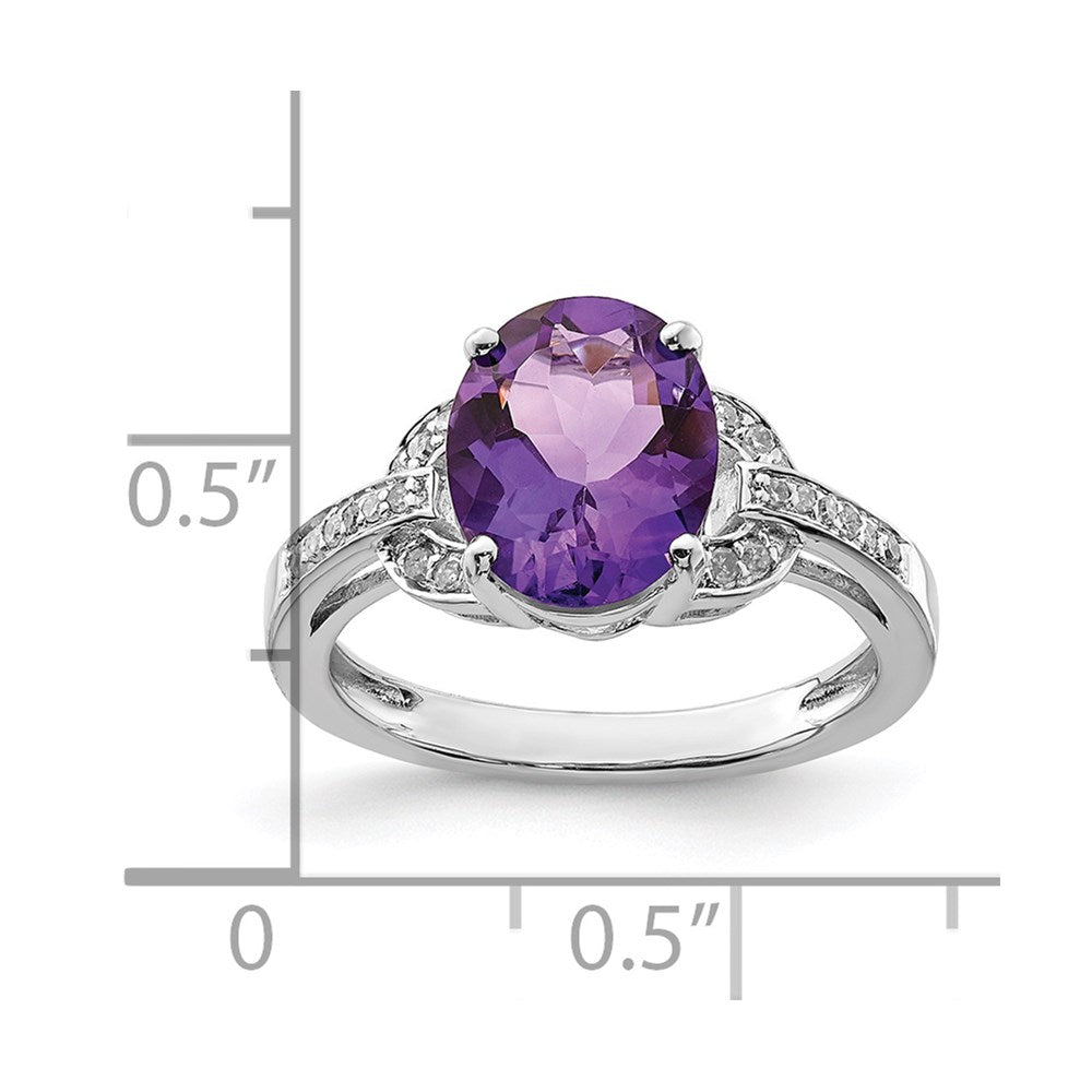 Sterling Silver Rhodium-plated Diamond & Amethyst Ring