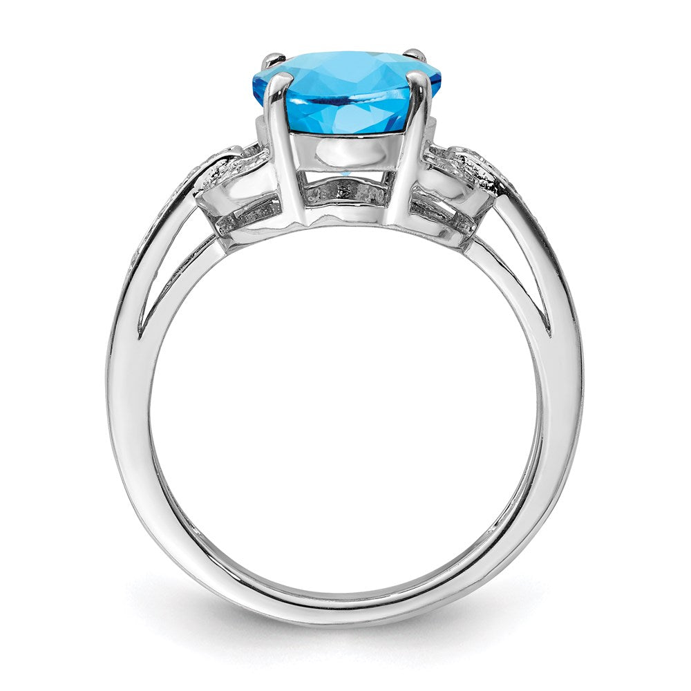 Sterling Silver Rhodium Diamond & Blue Topaz Ring