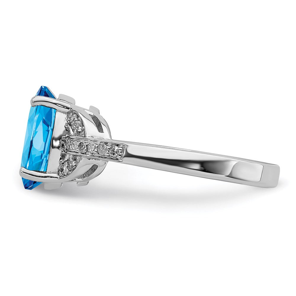 Sterling Silver Rhodium Diamond & Blue Topaz Ring