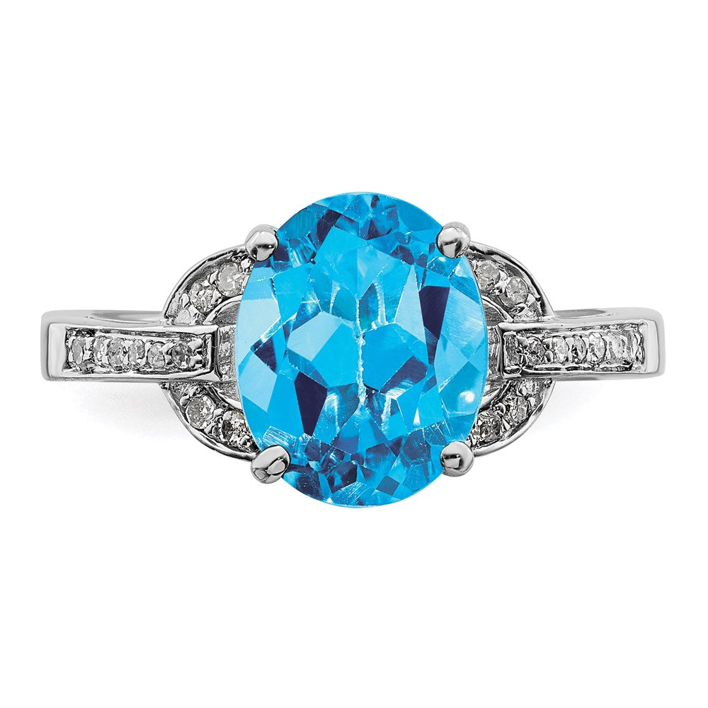 Sterling Silver Rhodium Diamond & Blue Topaz Ring