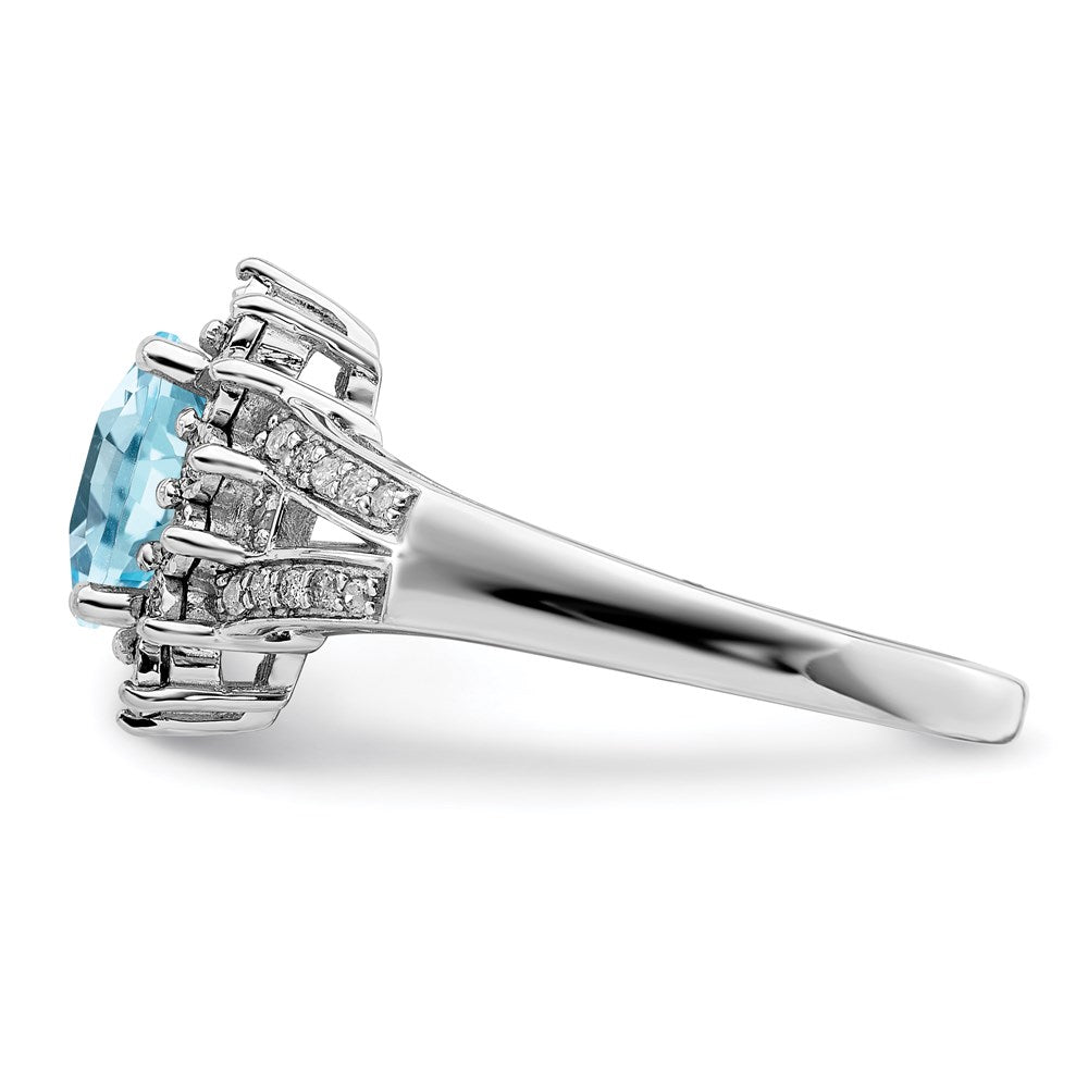 Sterling Silver Rhodium Diamond & Checker-Cut Sky Blue Topaz Ring