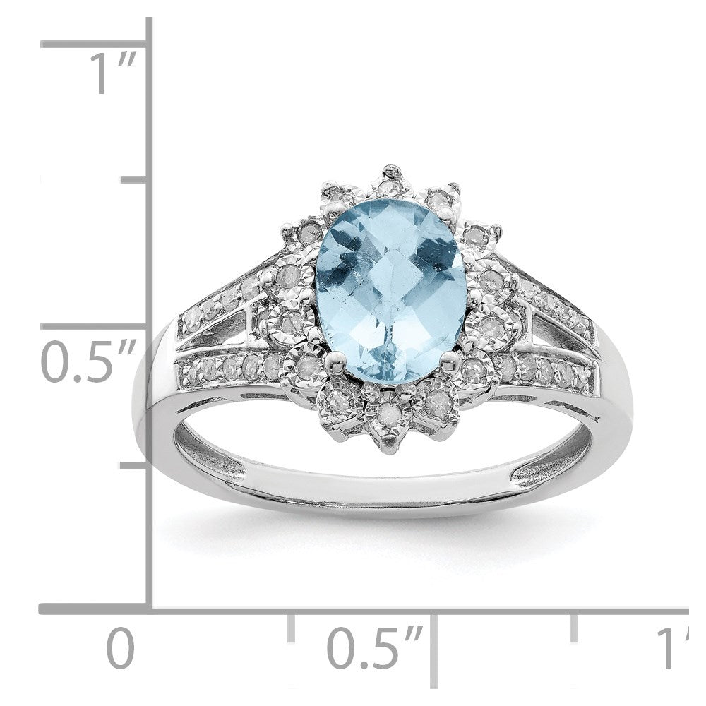 Sterling Silver Rhodium Diamond & Checker-Cut Sky Blue Topaz Ring