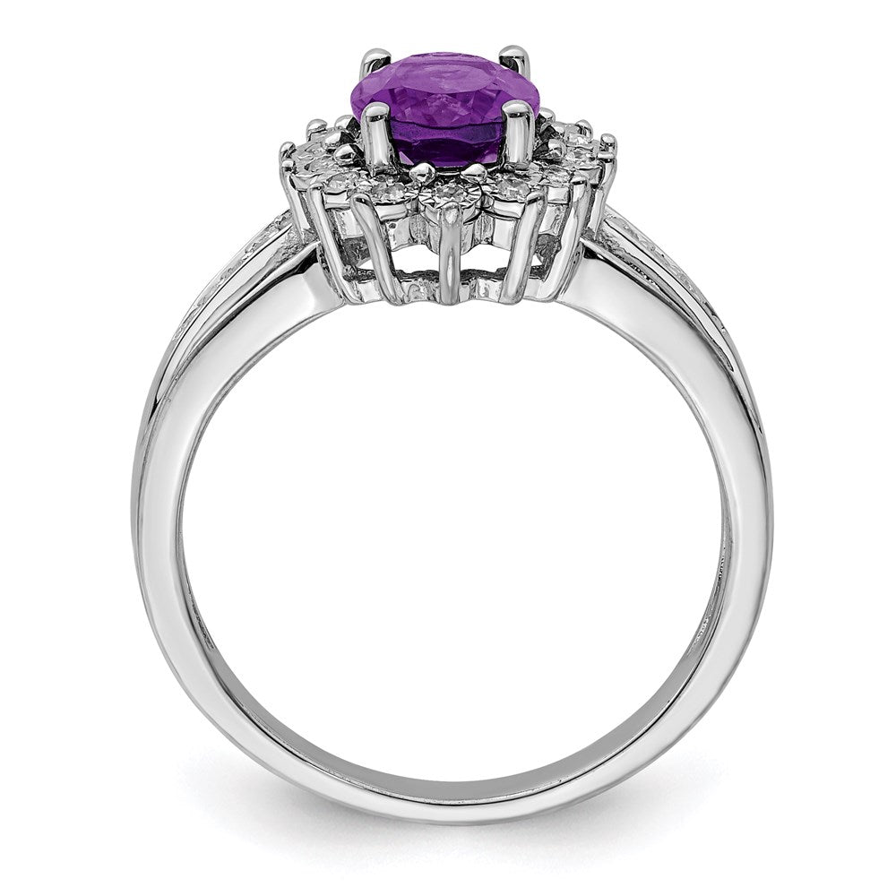 Sterling Silver Rhodium-plated Diamond & Amethyst Ring