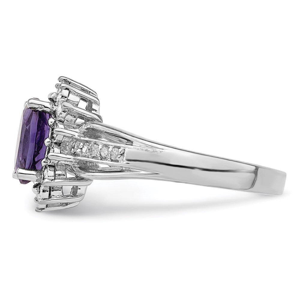 Sterling Silver Rhodium-plated Diamond & Amethyst Ring